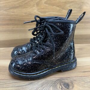 Dr Martens Toddler Girls Size 11 Black Patent Glitter Combat Boot 1460